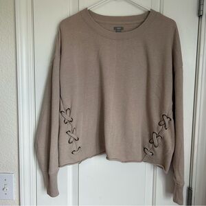 Aerie Women’s Boxy Lace Up Raw Hem Cropped Crew Neck Pullover - Size M